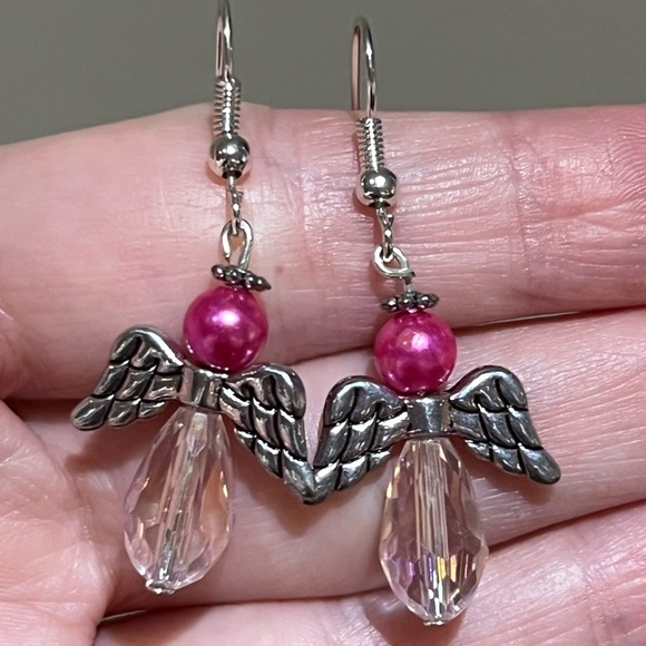 Crystal Beaded Angel Drop Earrings - Picture 1 of 3